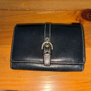 Coach Black Leather Wallet with a Silver Buckle